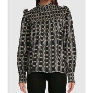 Ros Garden Gemma Shirt Blouse Top  Womens Size XS High Neck Smocked Cottage Boho